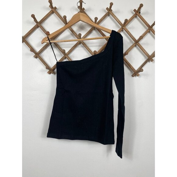 Ninety Percent  One Shoulder Rib Top  Black, L - Picture 3 of 7